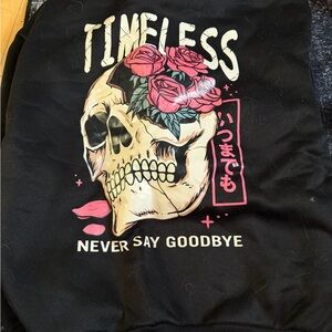 Timeless Skull Rose Graphic Sweatshirt - Black with Pink & Cream